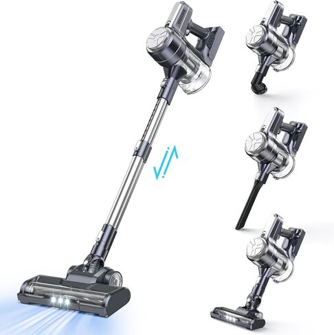 Cordless Vacuum Cleaner, 28kPa Powerful Stick Cordless Vacuum Cleaner, 40 Running Mins, Removable Battery, 1.5 L Dust Cup, LED Light, Suitable for Carpets Hard Floors Pet Hair,Silver White in Saudi Arabia