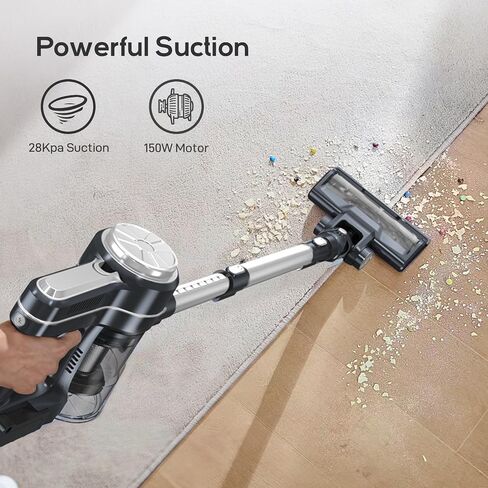 Cordless Vacuum Cleaner, 28kPa Powerful Stick Cordless Vacuum Cleaner, 40 Running Mins, Removable Battery, 1.5 L Dust Cup, LED Light, Suitable for Carpets Hard Floors Pet Hair,Silver White in Saudi Arabia