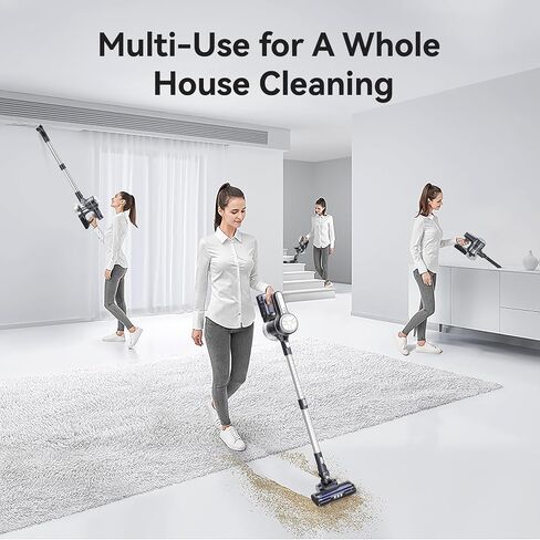 Cordless Vacuum Cleaner, 28kPa Powerful Stick Cordless Vacuum Cleaner, 40 Running Mins, Removable Battery, 1.5 L Dust Cup, LED Light, Suitable for Carpets Hard Floors Pet Hair,Silver White in Saudi Arabia
