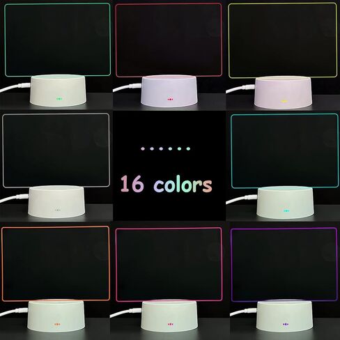لوح مسح جاف من الأكريليك 16 لونًا يمكن التحكم فيه عن بعد في الضوء مقاس 7.3 × 5 × 0.2 بوصة، لوحة مذكرة شفافة لسطح المكتب، تتضمن علامات المسح الجاف، ضوء ليلي قابل لإعادة الكتابة مع لوحة رسائل، هدية مصباح مكتب خفيف ناعم in Kuwait