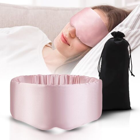 Full Coverage Sleep Eye Mask, Fits Face Breathable Comfort Eye Mask 99% Light Blocking, Simulated Silk Satin with Adjustable Shoulder Strap Storage Bag for Women Men Travel Home Rest (Black) in Saudi Arabia
