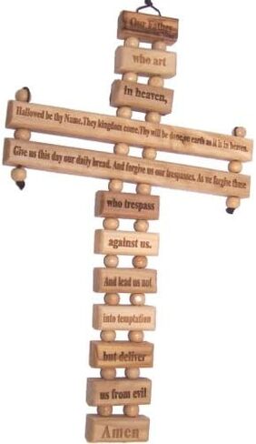Holy Land Market Lord Prayer Olive Wood Cross from Bethlehem with a Certificate and Lord Prayer Card (9.5 Inches) in Saudi Arabia