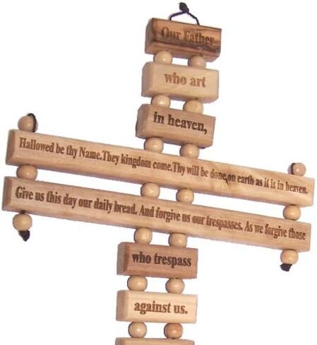 Holy Land Market Lord Prayer Olive Wood Cross from Bethlehem with a Certificate and Lord Prayer Card (9.5 Inches) in Saudi Arabia