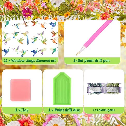 Gueevin 12 Pcs Diamond Painting Window Clings Kits Diamond Art Kits for Kids Glass Window Clings DIY Craft Kits Cute Diamond Art Painting Ornament for Adults Women Kids Gifts(Bird) in Saudi Arabia