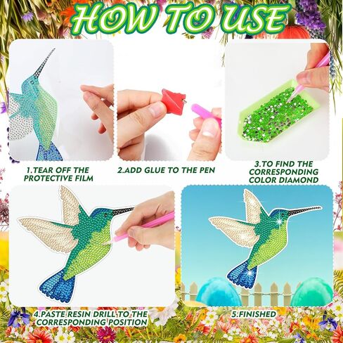 Gueevin 12 Pcs Diamond Painting Window Clings Kits Diamond Art Kits for Kids Glass Window Clings DIY Craft Kits Cute Diamond Art Painting Ornament for Adults Women Kids Gifts(Bird) in Saudi Arabia