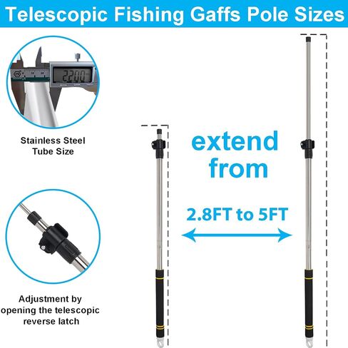 Telescopic Fishing Gaffs, 2.8FT to 5FT Fishing Gaff Pole with 8mm Screw Telescopic Gig Pole Capable for Fishing Hook Harpoon Stainless Steel Material in Saudi Arabia