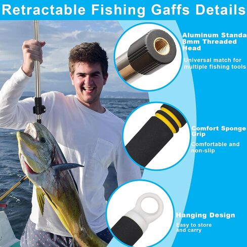 Telescopic Fishing Gaffs, 2.8FT to 5FT Fishing Gaff Pole with 8mm Screw Telescopic Gig Pole Capable for Fishing Hook Harpoon Stainless Steel Material in Saudi Arabia