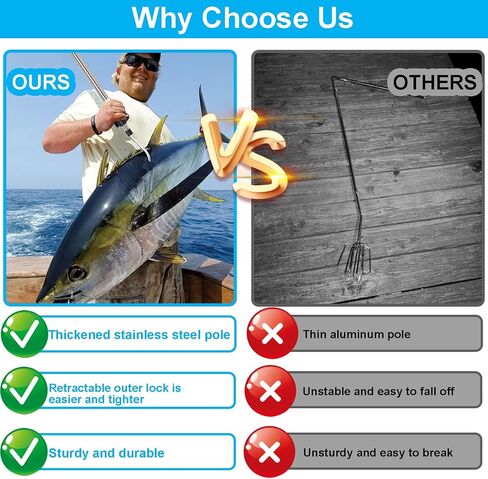 Telescopic Fishing Gaffs, 2.8FT to 5FT Fishing Gaff Pole with 8mm Screw Telescopic Gig Pole Capable for Fishing Hook Harpoon Stainless Steel Material in Saudi Arabia