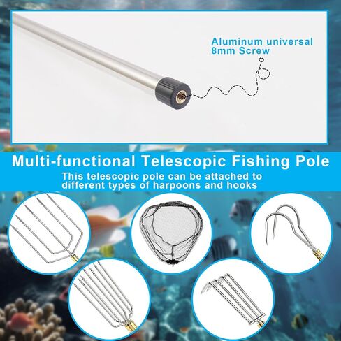 Telescopic Fishing Gaffs, 2.8FT to 5FT Fishing Gaff Pole with 8mm Screw Telescopic Gig Pole Capable for Fishing Hook Harpoon Stainless Steel Material in Saudi Arabia