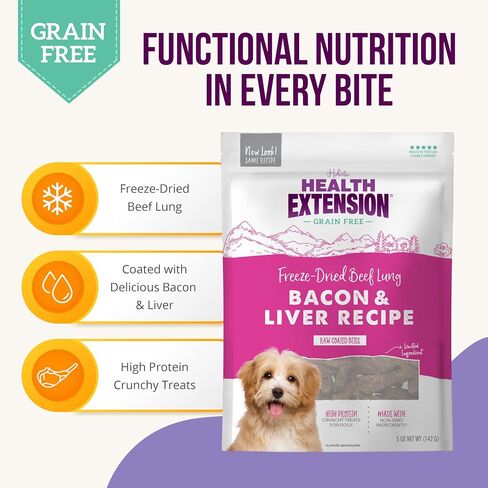 Health Extension Freeze Dried Dog Treats, 5oz (142g) – Bacon and Liver, Gluten & Grain-Free Puppy Training Treats in Saudi Arabia
