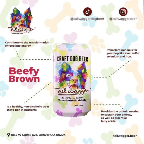 Tailwagger Craft Dog Beer - Beefy Brown Ale - هتاف للمتعة غير الكحولية للأصدقاء ذوي الفراء، مشروب لذيذ وطبيعي لسعادة الذيل في كل رشفة! - عبوة بوزن 12 أونصة مكونة من 4 قطع in Saudi Arabia