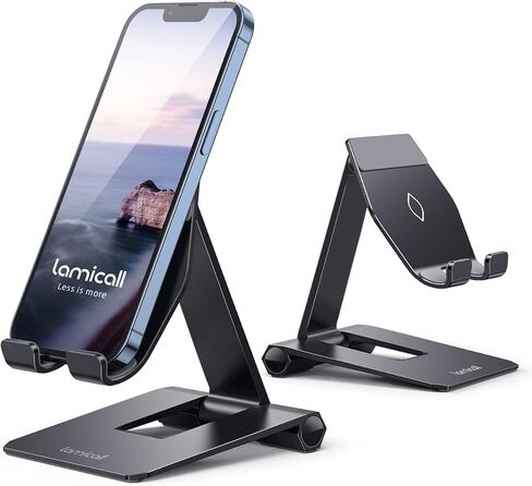 Lamicall Adjustable Cell Phone Stand for Desk - Foldable Aluminum Desktop Phone Holder Cradle Dock, Compatible with Phone 13 12 Mini 11 Pro Xs Xs Max Xr X 8 7 6 6s Plus Smartphones, Tablets (4-11'') in Kuwait