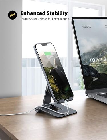 Lamicall Adjustable Cell Phone Stand for Desk - Foldable Aluminum Desktop Phone Holder Cradle Dock, Compatible with Phone 13 12 Mini 11 Pro Xs Xs Max Xr X 8 7 6 6s Plus Smartphones, Tablets (4-11'') in Kuwait