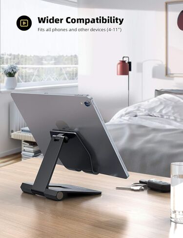 Lamicall Adjustable Cell Phone Stand for Desk - Foldable Aluminum Desktop Phone Holder Cradle Dock, Compatible with Phone 13 12 Mini 11 Pro Xs Xs Max Xr X 8 7 6 6s Plus Smartphones, Tablets (4-11'') in Kuwait
