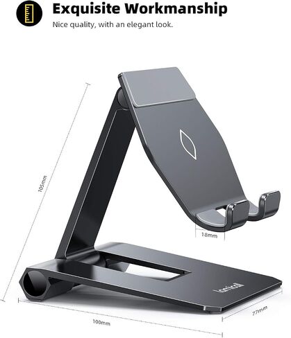 Lamicall Adjustable Cell Phone Stand for Desk - Foldable Aluminum Desktop Phone Holder Cradle Dock, Compatible with Phone 13 12 Mini 11 Pro Xs Xs Max Xr X 8 7 6 6s Plus Smartphones, Tablets (4-11'') in Kuwait