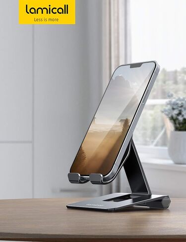 Lamicall Adjustable Cell Phone Stand for Desk - Foldable Aluminum Desktop Phone Holder Cradle Dock, Compatible with Phone 13 12 Mini 11 Pro Xs Xs Max Xr X 8 7 6 6s Plus Smartphones, Tablets (4-11'') in Kuwait