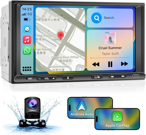 Double Din Car Stereo with Apple Carplay Wireless Android Auto, 7 Inch Touchscreen FM Car Play Audio Radio Screen Receivers with Physical Button Bluetooth Backup Camera Yutube Netflix Voice Control in Kuwait