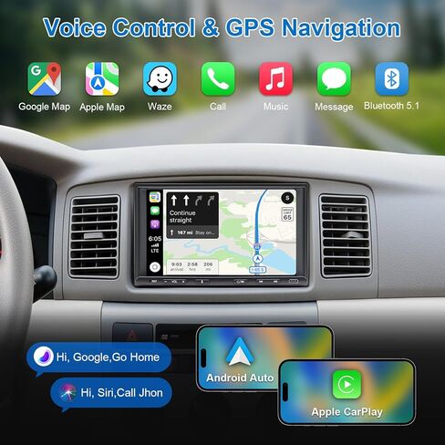 Double Din Car Stereo with Apple Carplay Wireless Android Auto, 7 Inch Touchscreen FM Car Play Audio Radio Screen Receivers with Physical Button Bluetooth Backup Camera Yutube Netflix Voice Control in Kuwait