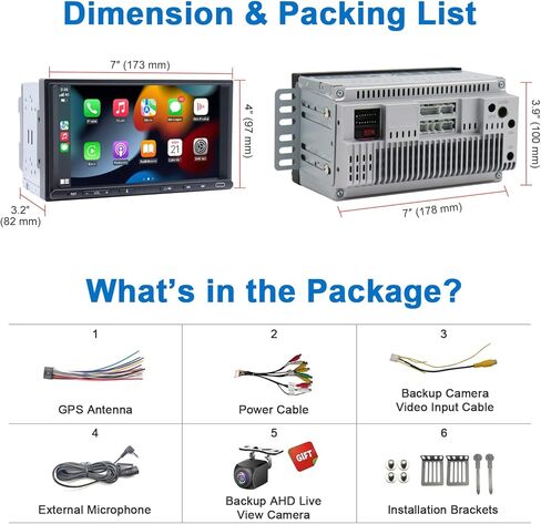 Double Din Car Stereo with Apple Carplay Wireless Android Auto, 7 Inch Touchscreen FM Car Play Audio Radio Screen Receivers with Physical Button Bluetooth Backup Camera Yutube Netflix Voice Control in Kuwait