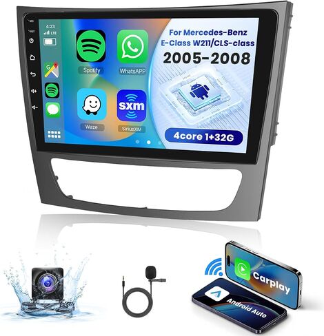 لسيارة Mercedes-Benz E-Class W211/CLS-class 2005-2008 ستيريو راديو السيارة أندرويد، Carplay اللاسلكي Android Auto 9 بوصة مستقبل صوت بلوتوث للسيارة يدعم نظام تحديد المواقع واي فاي كاميرا احتياطية FM/RDS HiFi SWC in Saudi Arabia