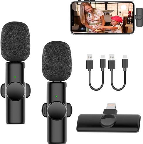 ميكروفون Lavalier لاسلكي استثنائي لأجهزة iPhone/iPad، ميكروفونات لاسلكية قابلة للتوصيل للتسجيل، ميكروفون iPhone لتسجيل الفيديو/البث المباشر/YouTube/Facebook/TikTok/مقابلة in Kuwait