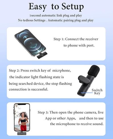 ميكروفون Lavalier لاسلكي استثنائي لأجهزة iPhone/iPad، ميكروفونات لاسلكية قابلة للتوصيل للتسجيل، ميكروفون iPhone لتسجيل الفيديو/البث المباشر/YouTube/Facebook/TikTok/مقابلة in Kuwait
