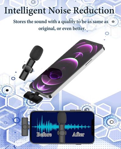 ميكروفون Lavalier لاسلكي استثنائي لأجهزة iPhone/iPad، ميكروفونات لاسلكية قابلة للتوصيل للتسجيل، ميكروفون iPhone لتسجيل الفيديو/البث المباشر/YouTube/Facebook/TikTok/مقابلة in Kuwait