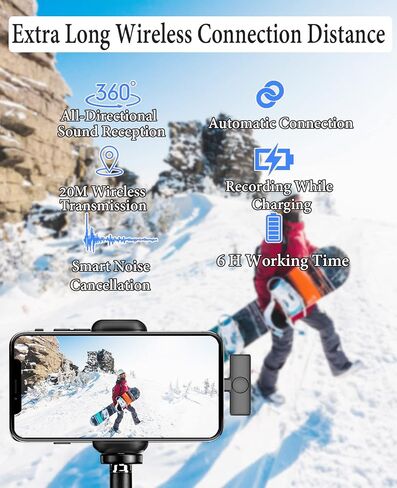 ميكروفون Lavalier لاسلكي استثنائي لأجهزة iPhone/iPad، ميكروفونات لاسلكية قابلة للتوصيل للتسجيل، ميكروفون iPhone لتسجيل الفيديو/البث المباشر/YouTube/Facebook/TikTok/مقابلة in Kuwait