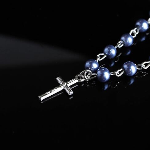 Miraculous One Decade Rosary Brooch - Elegant Safety Pin Closure with Blue Glass Beads & Crucifix, 3.5 Inches in Saudi Arabia