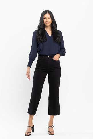 Judy Blue high Waist Black Tummy Control Raw Hem Crop Wide Leg Pant Denim Jean 88710-SIZE 15 in Saudi Arabia