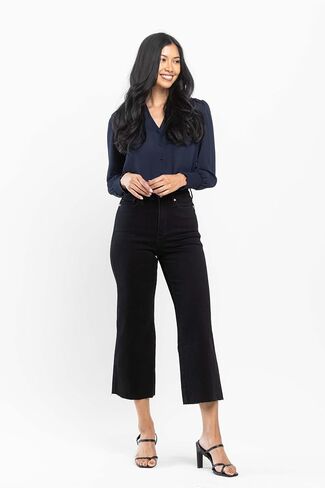 Judy Blue high Waist Black Tummy Control Raw Hem Crop Wide Leg Pant Denim Jean 88710-SIZE 15 in Saudi Arabia