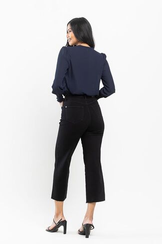 Judy Blue high Waist Black Tummy Control Raw Hem Crop Wide Leg Pant Denim Jean 88710-SIZE 15 in Saudi Arabia