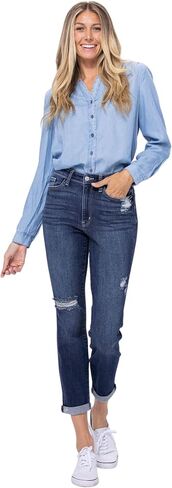 Judy Blue Women's High-Rise Cuffed Destroyed Boyfriend Jeans in Saudi Arabia
