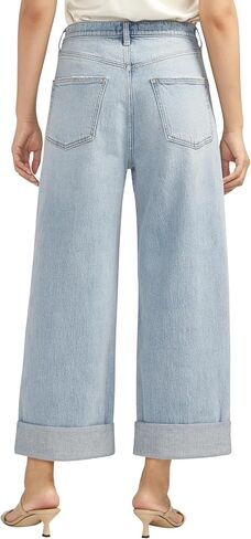 Silver Jeans Co. Women's Baggy Mid Rise Wide Leg Cropped Jeans in Kuwait