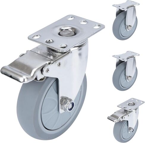 مجموعة عجلات 5 بوصات مكونة من 4 عجلات مطاطية شديدة التحمل مع قفل الفرامل، عجلات صناعية دوارة 360 درجة، عجلة مطاطية صامتة لطاولة العمل والعربة والأثاث (2 دوارة مع فرامل، 2 ثابتة) in Kuwait