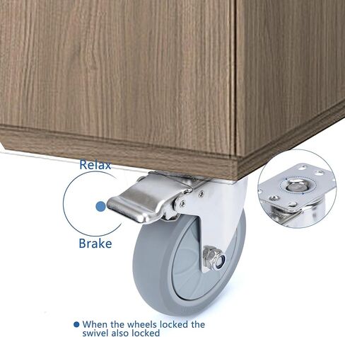 مجموعة عجلات 5 بوصات مكونة من 4 عجلات مطاطية شديدة التحمل مع قفل الفرامل، عجلات صناعية دوارة 360 درجة، عجلة مطاطية صامتة لطاولة العمل والعربة والأثاث (2 دوارة مع فرامل، 2 ثابتة) in Kuwait