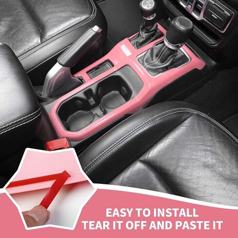 JL Gear Shift Panel Cover & Four-Wheel Drive Cup Holder Panel Trim Compatible with 2018-2023 Jeep Wrangler JL JLU & Gladiator JT, Pink in Saudi Arabia