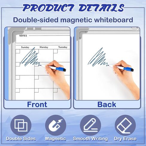 Fulmoon 2 Set Dry Erase Whiteboard Calendar Board for Wall, 16" x 12" Magnetic Double-sided Monthly Calendar White Board with Cork Board Portable Board for Planning, Memo, Home School, Office, Kitchen in Saudi Arabia