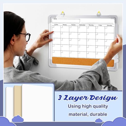 Fulmoon 2 Set Dry Erase Whiteboard Calendar Board for Wall, 16" x 12" Magnetic Double-sided Monthly Calendar White Board with Cork Board Portable Board for Planning, Memo, Home School, Office, Kitchen in Saudi Arabia