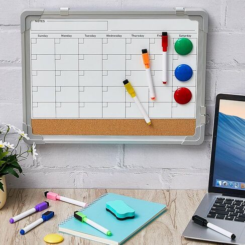 Fulmoon 2 Set Dry Erase Whiteboard Calendar Board for Wall, 16" x 12" Magnetic Double-sided Monthly Calendar White Board with Cork Board Portable Board for Planning, Memo, Home School, Office, Kitchen in Saudi Arabia
