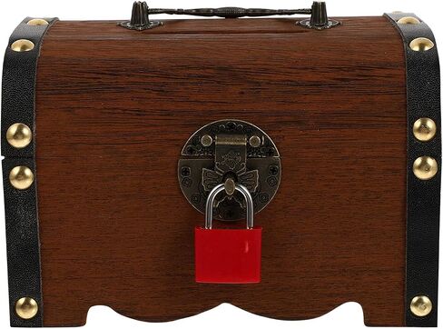 NUOBESTY Retro Wooden Treasure Chest Storage Box Vintage Piggy Bank Money Storage Box Bank with Lock Safe Money Box Savings Case Jewelry Organizer for Children Adults S in Saudi Arabia
