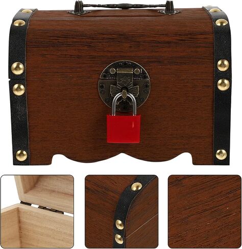 NUOBESTY Retro Wooden Treasure Chest Storage Box Vintage Piggy Bank Money Storage Box Bank with Lock Safe Money Box Savings Case Jewelry Organizer for Children Adults S in Saudi Arabia