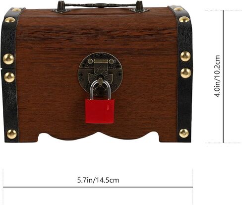 NUOBESTY Retro Wooden Treasure Chest Storage Box Vintage Piggy Bank Money Storage Box Bank with Lock Safe Money Box Savings Case Jewelry Organizer for Children Adults S in Saudi Arabia