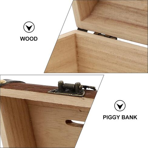 NUOBESTY Retro Wooden Treasure Chest Storage Box Vintage Piggy Bank Money Storage Box Bank with Lock Safe Money Box Savings Case Jewelry Organizer for Children Adults S in Saudi Arabia