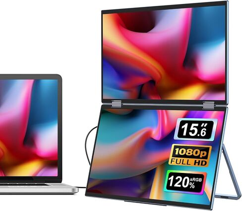 شاشتان إضافيتان محمولتان مقاس 15.6 بوصة مع موسع VESA، شاشة مزدوجة قابلة للنقل بدقة 1080 بيكسل FHD IPS، دوران 360 درجة لنظام التشغيل Windows، وMac OS، والهاتف الذكي، وPS5، والتبديل in Kuwait