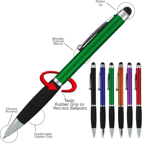 Stylus Pens -2 in1 Capactive Touch Screen with Ballpoint Writing Pen Sensitive Stylus Tip For Your iPad iPhone Samsung Galaxy & All Smart Devices -Metallic Barrel - Assorted Colors Comfy Grips,12 Pack in Saudi Arabia