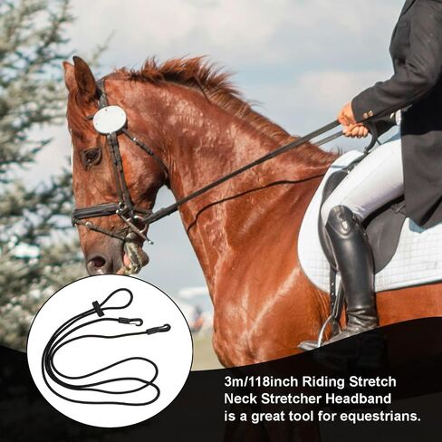3m Riding Elastic Neck Stretcher Headcollar, Adjustable Elastic Neck Stretcher, Horse Rein Elastic Neck Stretcher, Horse Reins Training Rope Comfortable Training Aid for Horses(Black) in Saudi Arabia