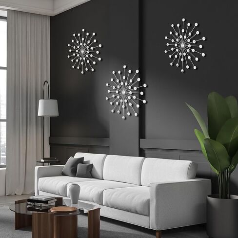 DNAMYJME 3Pack Rhinestone Starburst Wall Decor Dia 17in Bling Diamond Decorative Sunburst Metal Iron Art Wall Hanging Sculptures for Living Room Bedroom Dining Room(Golden) in Saudi Arabia
