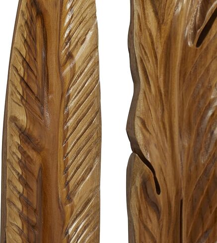 Deco 79 Teak Wood Bird Handmade Home Wall Decor Carved Feather Wall Sculpture, Set of 3 Wall Art 7"W, 27"H, Brown in Saudi Arabia