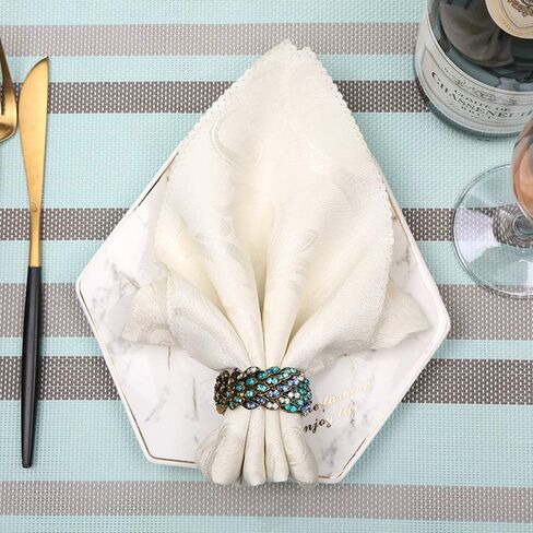 Set of 6 Blue Rhinestone Round Napkin Rings Metal Napkin Buckle for Thanksgiving, Christmas, Wedding,Parties, Dinners, Holidays Decor (Gold) in Saudi Arabia